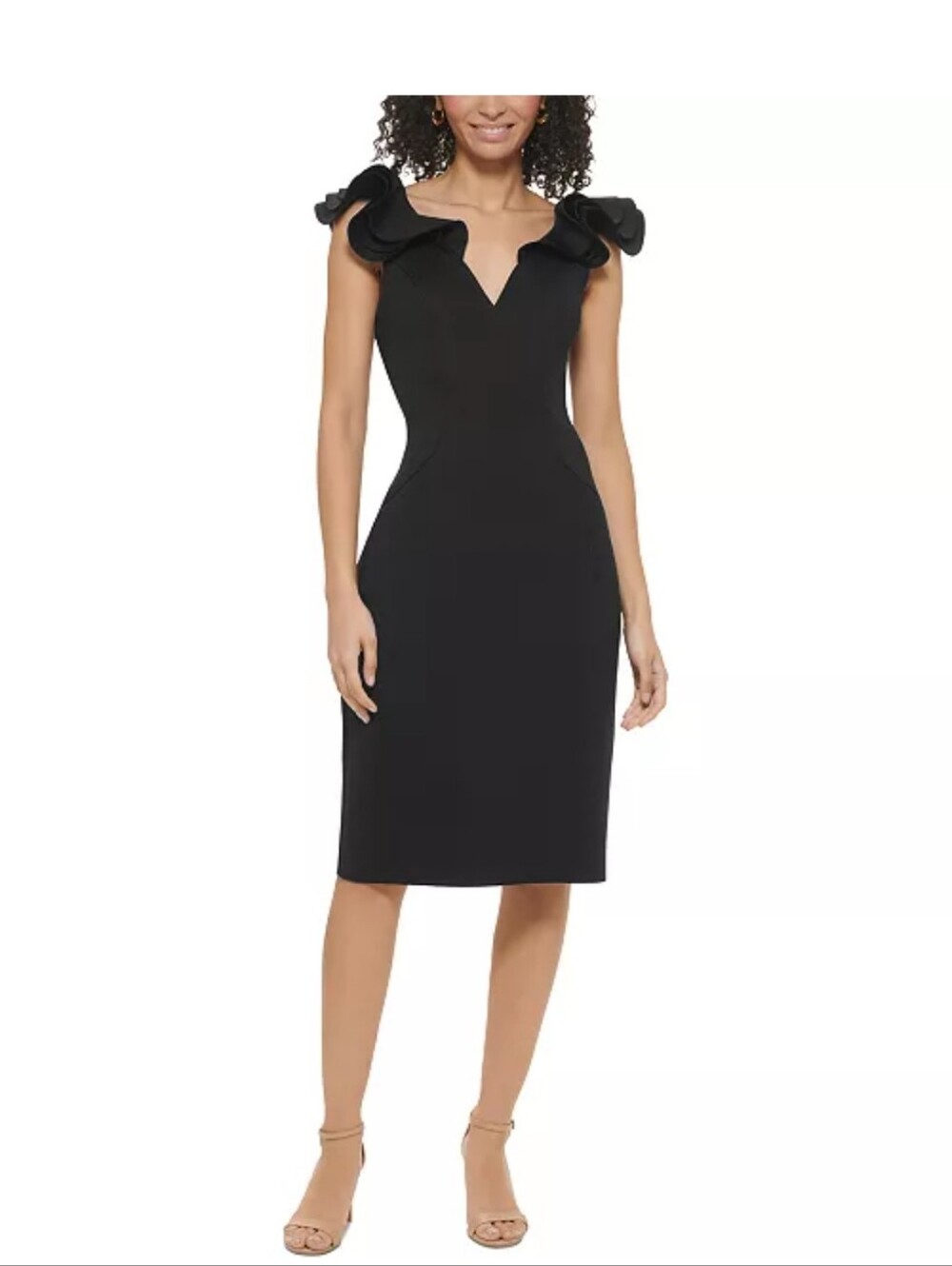 NWT Eliza J Black Ruffle Sheath Cocktail Dress Size 10 MSRP $148 Elegant Party